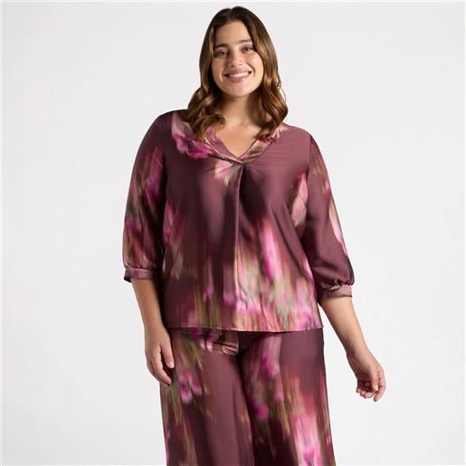 Fiorella Rubino maglia maniche 3/4 in raso fantasia con scollo a v