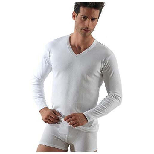 ROSSOPORPORA, 3 paia di maglia intima uomo a manica lunga e collo a v in caldo cotone interlock. Nero taglia 6