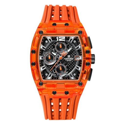 NAVIFORCE Orologio Uomo Donna Al Quarzo, Cronografo Sportivo Rettangolare, Cinturino Silicone Colorato, Impermeabile 30m