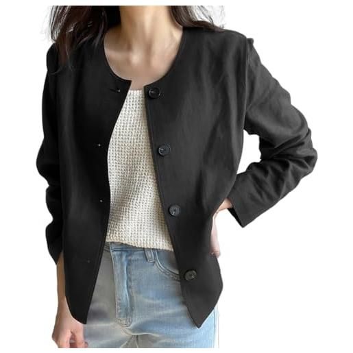 Vagbalena donna primavera ed estate a maniche lunghe girocollo leggero abito di lino cardigan leggero oversize pratico con tasche giacca (colore 2, xl)