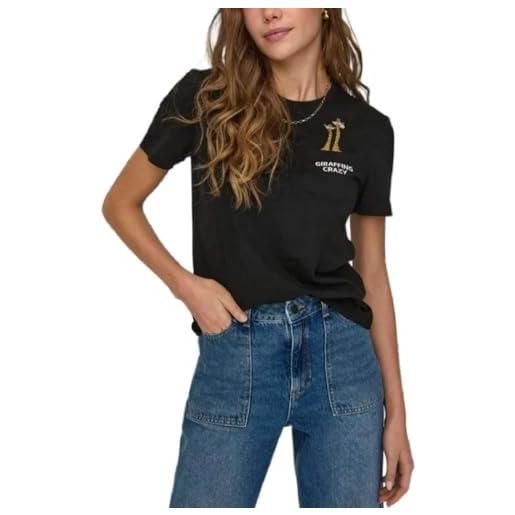 ONLY onlpolli life reg s/s pocket top box jrs t-shirt, nero, l donna