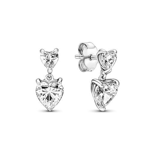 PANDORA timeless orecchini a bottone con doppio cuore in argento sterling con zirconia cubica trasparente, orecchini