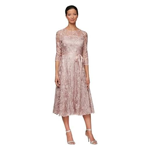 Alex Evenings women's tea length embroidered dress with illusion sleeves