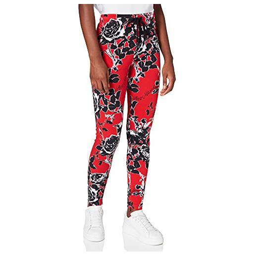 Love Moschino slim fit joggers printed all-over with roses logo, adjustable drawstring and tapered zipper cuff pantaloni casual, f. Red/rosa nera, 50 donna