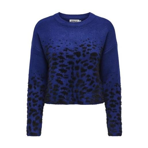 ONLY onlanni ls jq knt-pantaloncini con scollo rotondo maglione, sodalite blue/motivo: nero, m donna