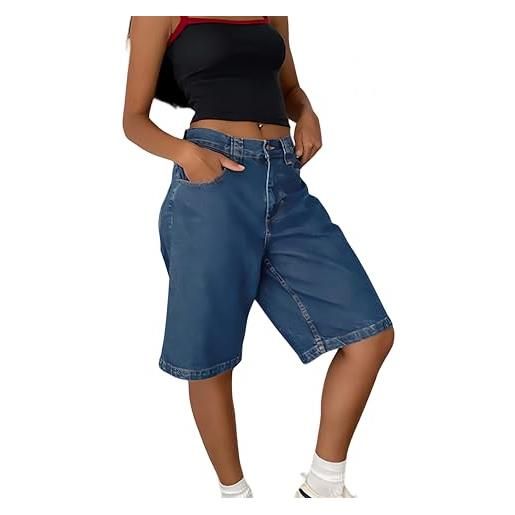 Angel ZYJ shorts jeans bermuda donna lunghi fino al ginocchio | vestibilità ampia denim vintage | perfetti per festival ed estate 2025 | y2k jeans corti (it, testo, xl, regular, regular, blu)