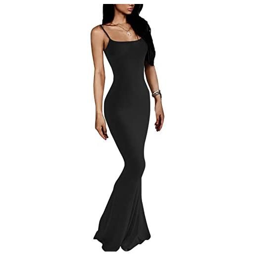 VIUTIL abito lungo aderente da donna sexy con cinturino per spaghetti senza maniche stretto slip lunghi abiti, 0# black, xx-large