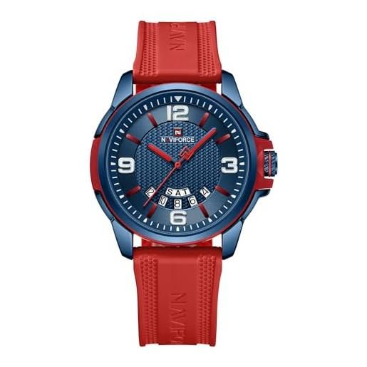 Nanviforce - Orologio da polso da uomo, con cinturino in silicone, impermeabile, sportivo, al quarzo, colore: blu, Blu, inglese