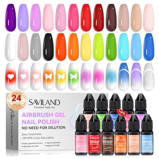 Saviland smalto in gel per aerografo set: 24 colori di smalto gel aerografo per sfumature, fard, french manicure, manicure a strati, senza diluizione, per casa, fai da te e salone