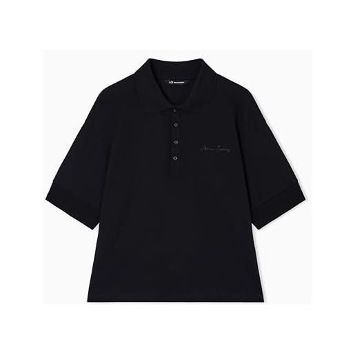 Armani Exchange donna essential, logo ricamato signature, vestibilità comoda, polo nera, s, nero, s