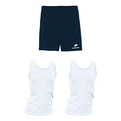 Lotto canotta uomo, offerta 2 pezzi + bermuda omaggio, vogatore uomo, canottiera uomo, completo uomo estivo (bianco + bianco + bermuda blu, xl)