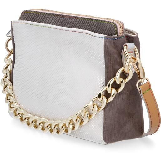 Ebarrito borsa a mano in pelle patchwork con manico a catena