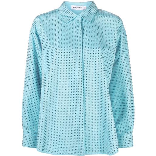 Self-Portrait camicia con strass - blu