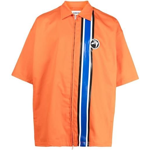 AMBUSH camicia a righe con zip e maniche corte - arancione