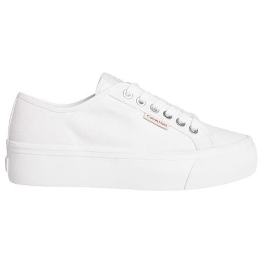 Calvin Klein donna sneakers vulcanizzate logo tag con plateau, bianco (bright white), 40