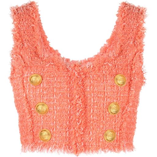 Balmain top corto con bottoni - arancione