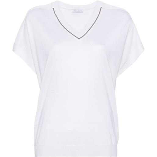 Brunello Cucinelli top con perline - bianco