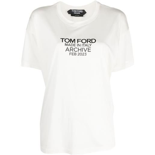 TOM FORD logo-print silk t-shirt - bianco