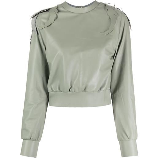 Undercover leaf-embroidered leather sweatshirt - verde