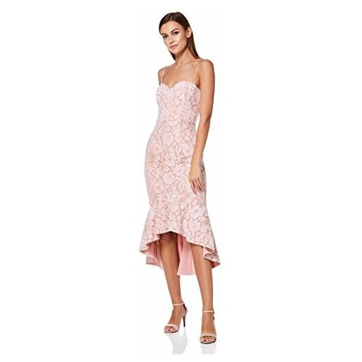 Jarlo London cleo all over lace cami strap midi dress, pink/nude, 44 women's