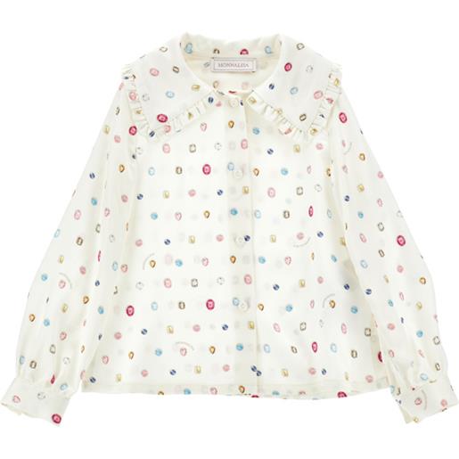 Monnalisa camicia con colletto decorato e stampa gioielli