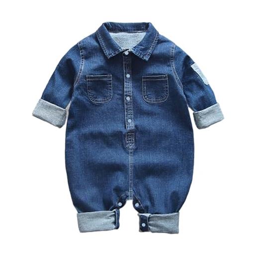 Acuryx pagliaccetti denim da neonato bambino tutine jeans con risvolto bimbo a manica lunga 60
