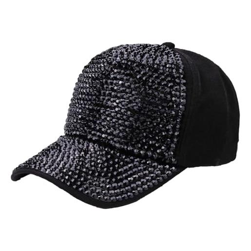 Generico cappello da baseball estivo con strass alla moda da donna, cappello da sole alla moda per attività all'aperto cappelli inverno visiera (black, one size)