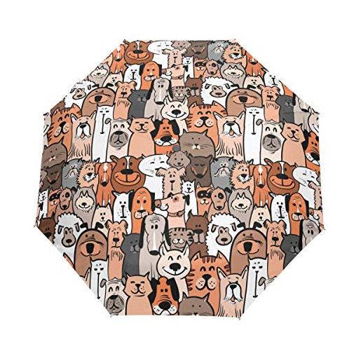 HMZXZ rxyy ombrello pieghevole con disegno di cane e gatto, con apertura automatica, per donne, uomini, ragazzi, ragazze, antivento, compatto, da viaggio, leggero, multicolore, closed length: 11 inch