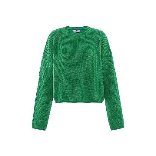myMo maglione da donna con scollo rotondo, in acrilico, verde, taglia m