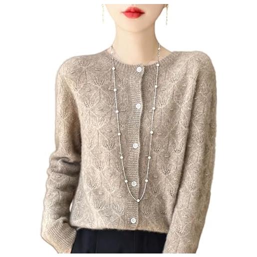 LIUYUYOUGO cardigan donna cotone, cardigan in lana da donna con occhielli in jacquard lavorato a maglia morbido e leggero con scollo rotondo classico aperto sul davanti con bottoni caldo capospalla i