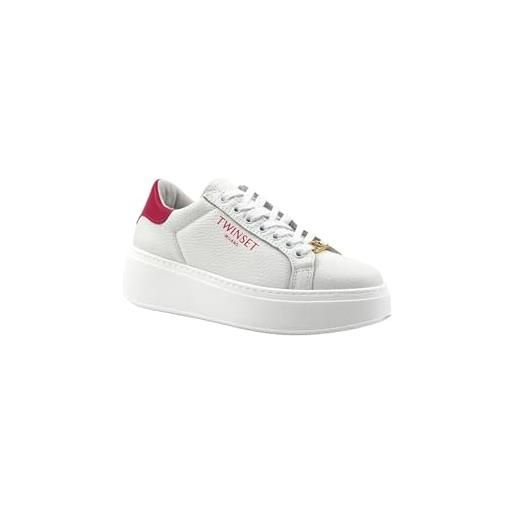 TWIN SET twinset sneakers platform in pelle art. 241tcp050 (bianco/rosa, 37)