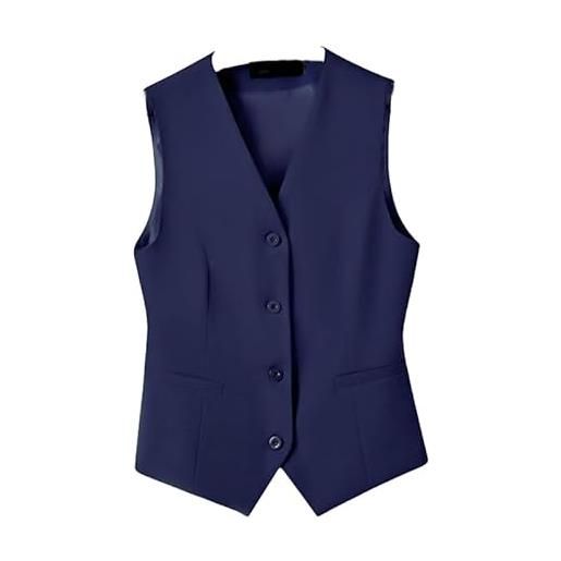 RWGSNB gilet donna elegante, gilet da donna gilet elegante classico con scollo a v eleganti blazer senza maniche gilet monopetto top da lavoro da donna con tasche blu navy m