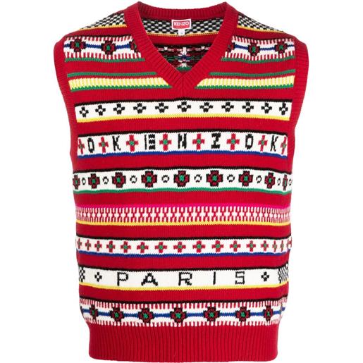 Kenzo canotta fair isle con scollo a v - rosso