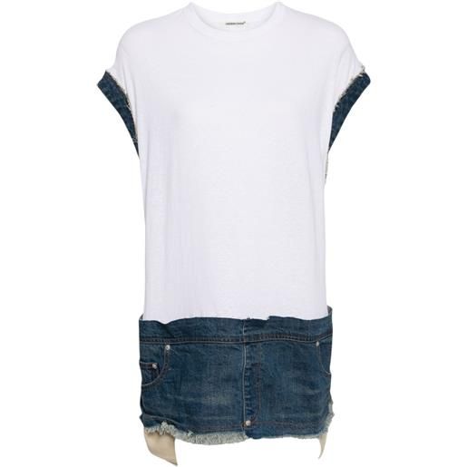Undercover top con bordo denim - bianco