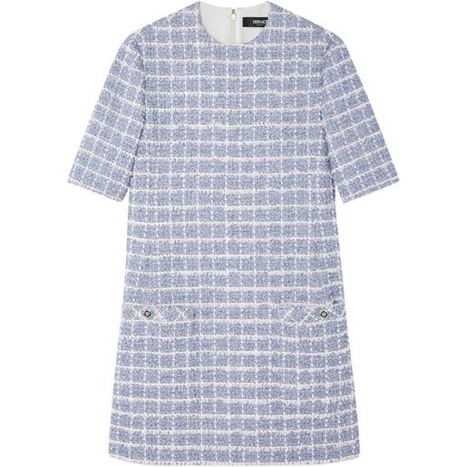 Versace abito corto svasato in tweed - blu