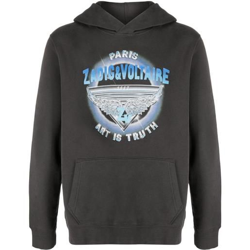 Zadig&Voltaire logo-print organic cotton-blend hoodie - grigio