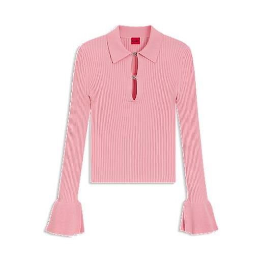 HUGO polo in maglia con chiusura con logo scomposto, light pink
