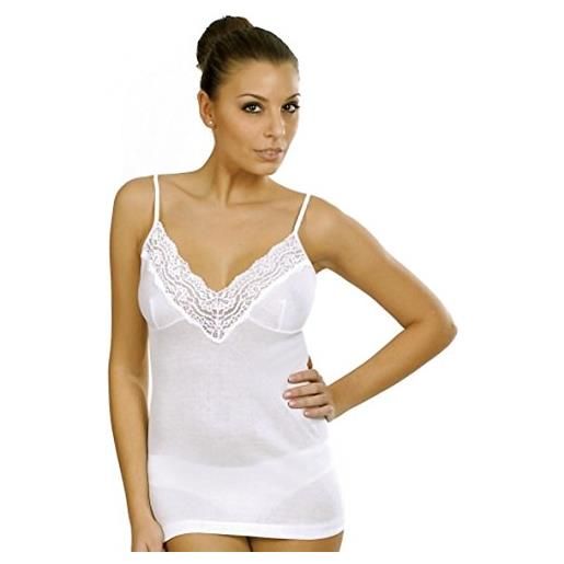 Canottiera Intima Donna In Puro Cotone Filo Di Scozia Con Pizzo SL5060, Scollo Rotondo, Taglie Forti Fino Alla 7 (3XL), Bianco E Nero - 5