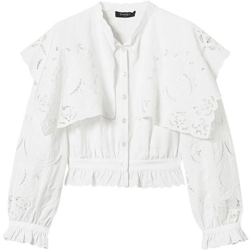 TWINSET camicia slim in lino - 00282 white snow