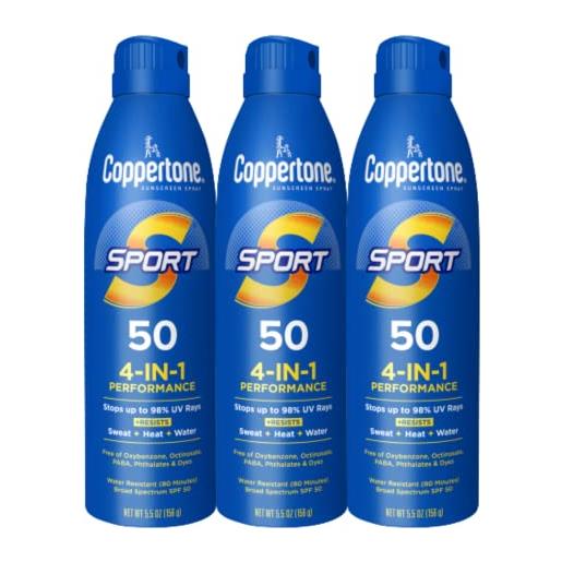 Coppertone spf 50 spf - spray parasole per corpo, impermeabile, protezione solare di massa, 156 g, confezione da 3 pezzi