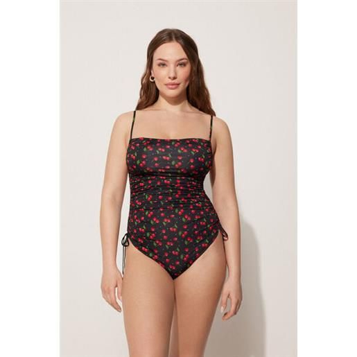 Tezenis costume intero a fascia con coulisse cherry on top donna nero
