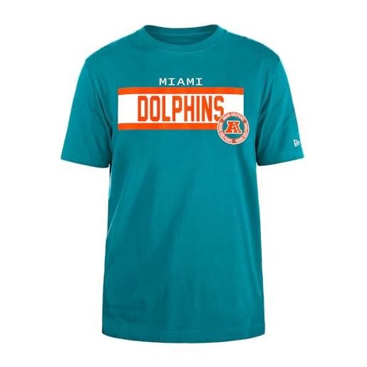 Miami dolphins new era cap nfl regular t-shirt ad alta densità serigrafia grafica frontale originale colore della squadra unisex turchese