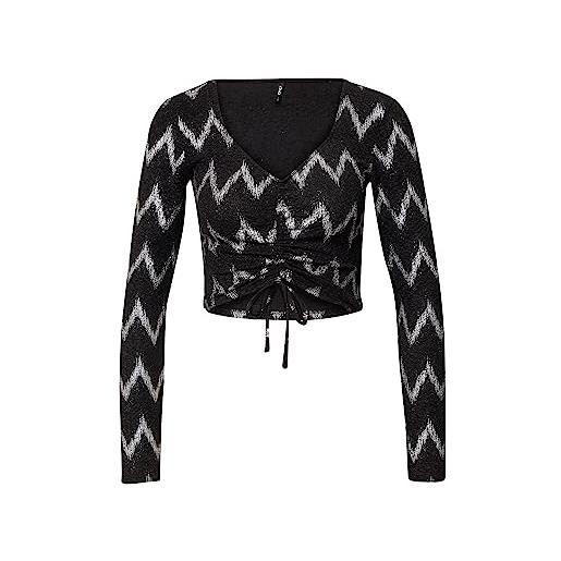 ONLY maglia corta con stampa in lurex, scollo a v e maniche lunghe m argento