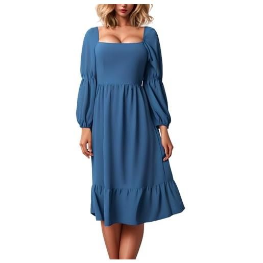 EYYECAN abito estivo da donna a maniche corte/lunghe, abito autunnale, abbigliamento casual da lavoro, abito prendisole con volant con tasche, blu, xl