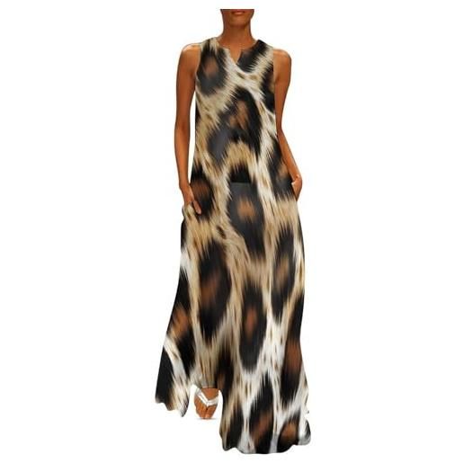 SMBHIAON motivo leopardo vestito maxi da donna stampa, zebra animale stampata abito da donna alla caviglia, taglie forti senza maniche maxi abito casual