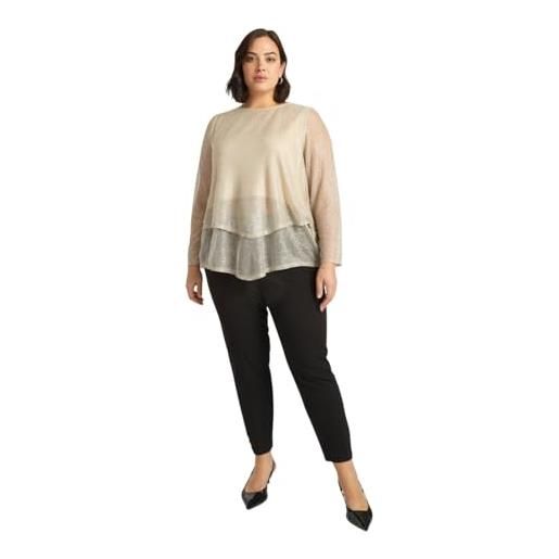 FIORELLA RUBINO: t-shirt in jersey lurex con sovrapposizioni curvy size oro stagione primavera estate 2025. 