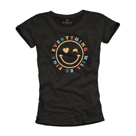 MAKAYA T-Shirt Donna Bianca Con Frasi In Tedesco - Manica Corta, Girocollo, Regular Fit - 4