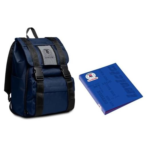 Invicta zaino invicta - square, blu - tasca porta pc e tasca porta borraccia - viaggio, ufficio, scuola e tempo libero - adulto, ragazzi, unisex - 100% eco material + copertina ad anelli