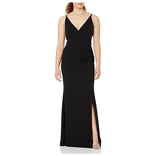 Dress the population abito da donna jordan con drappeggio sul davanti senza maniche lungo con fessura - nero - m