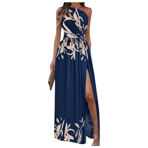 OMZIN donna abito senza maniche linea a da damigella d'onore con spacco laterale cocktail abito monospalla con vita impero fiore blu m